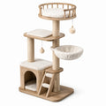 Tiragraffi multilivello per gatti 60 × 48 × 150 cm beige e crema con cuccia, amaca, lettino e piattaforme