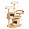 Tiragraffi multilivello 115 x 60 x 165 cm in sisal beige e naturale con cucce, piattaforme e giochi