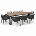 Set da pranzo da giardino 9 pezzi con tavolo 220 × 100 × 75 cm e 8 sedie 60 × 62 × 82 cm, nero, marrone e grigio chiaro
