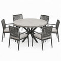 Set da pranzo da giardino da 7 pezzi con tavolo rotondo Ø 150 × 75 cm e 6 sedie 58 × 62 × 88 cm, grigio chiaro e antracite