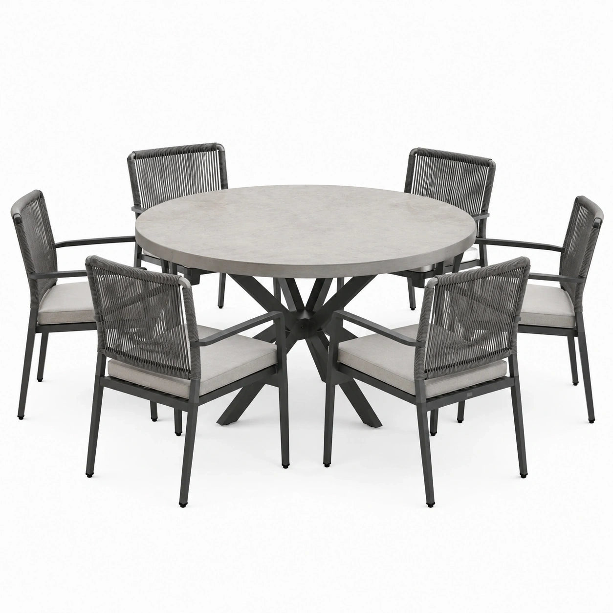 Set da pranzo da giardino da 7 pezzi con tavolo rotondo Ø 150 × 75 cm e 6 sedie 58 × 62 × 88 cm, grigio chiaro e antracite