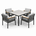 Set da pranzo da giardino 5 pezzi nero, grigio e legno naturale con tavolo 100 × 100 × 75 cm e 4 poltrone 60 × 61 × 83 cm