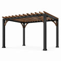 Pergola da giardino 305 x 305 x 244 cm in metallo nero e legno marrone con tetto a lamelle