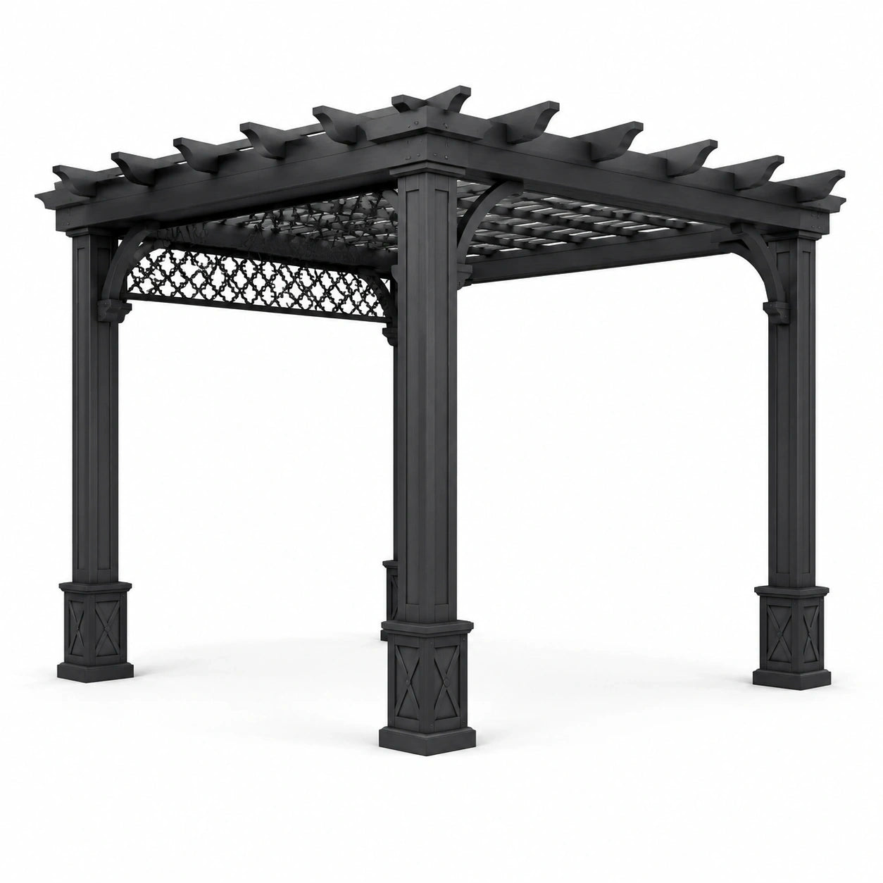 Pergola autoportante in alluminio nero 305 × 305 × 250 cm con tetto a lamelle aperte