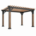 Pergola moderna da giardino 400 × 300 × 250 cm in metallo nero e legno marrone con tetto a lamelle