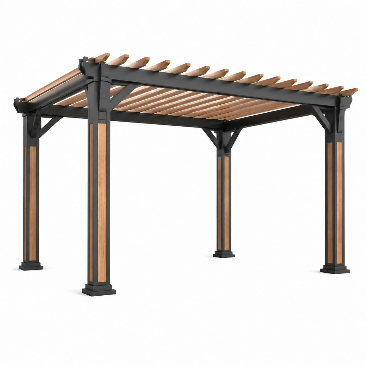 Pergola moderna da giardino 400 × 300 × 250 cm in metallo nero e legno marrone con tetto a lamelle