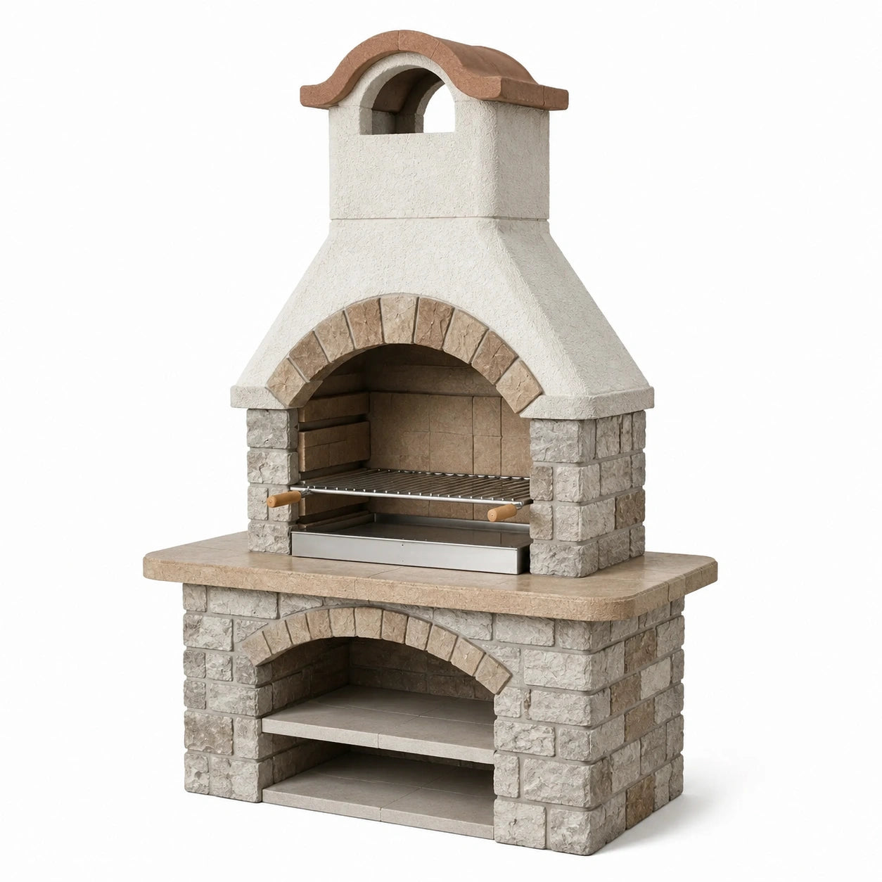 Barbecue da giardino bianco, beige e grigio 110 × 65 × 210 cm con cappa, griglia e vano inferiore