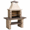 Barbecue da giardino in muratura beige, marrone e nero 160 × 70 × 230 cm con griglia, cappa e ripiano