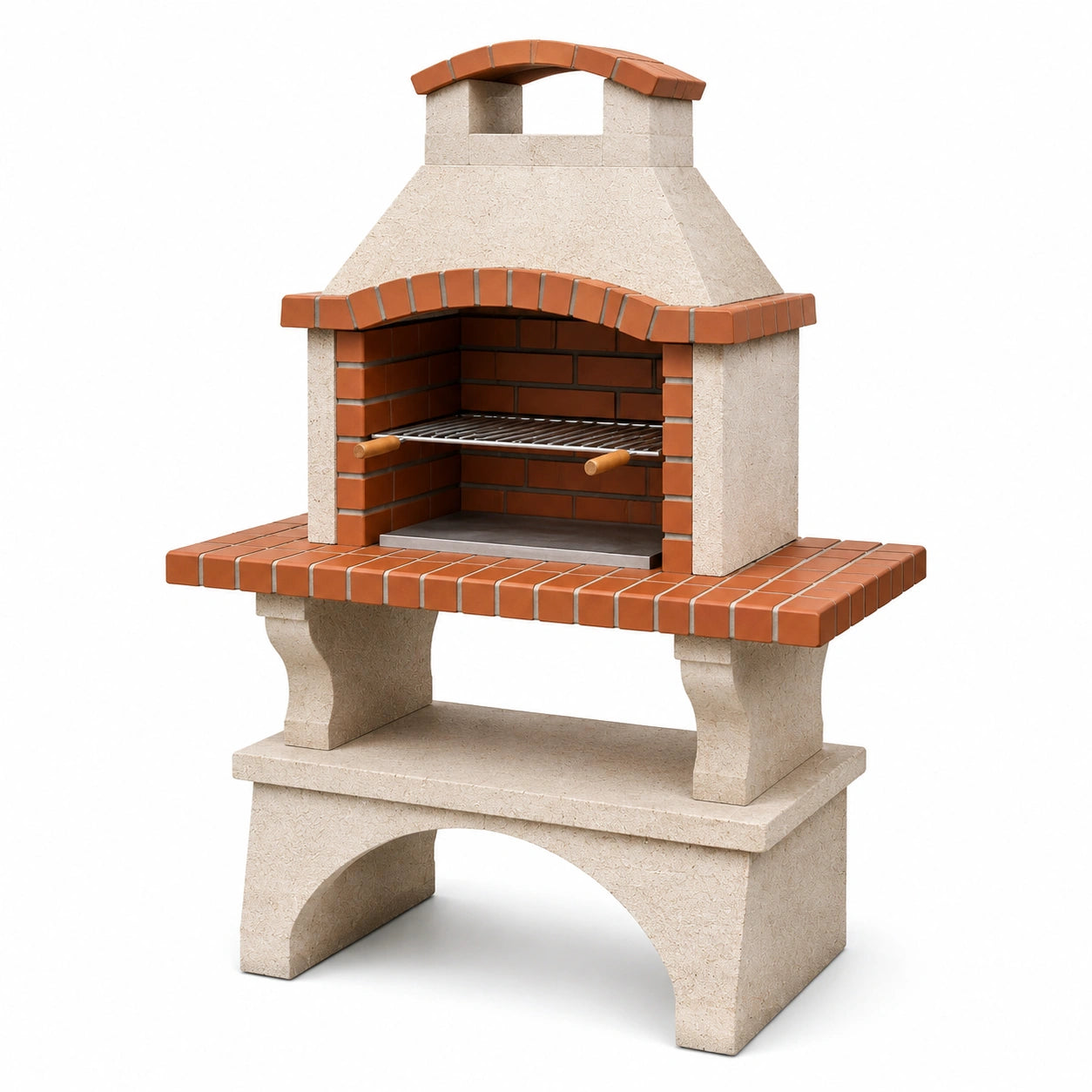 Barbecue da giardino in muratura beige e terracotta 110 × 70 × 190 cm con griglia regolabile