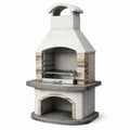 Barbecue da giardino in cemento grigio, beige e antracite con griglia e cappa, 110 × 65 × 210 cm