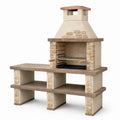 Barbecue da giardino in muratura beige e marrone 170 × 60 × 210 cm con griglia regolabile e piano laterale