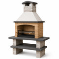 Barbecue da giardino in calcestruzzo refrattario beige, bianco, antracite e nero, 110 × 65 × 190 cm, con griglia regolabile e camino