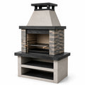 Barbecue da giardino in muratura grigio, beige e nero 110 × 70 × 210 cm con cappa, griglia regolabile e ripiani