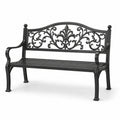 Panca da giardino in metallo nero a 2 posti, 104 × 54 × 84 cm, stile classico ornamentale