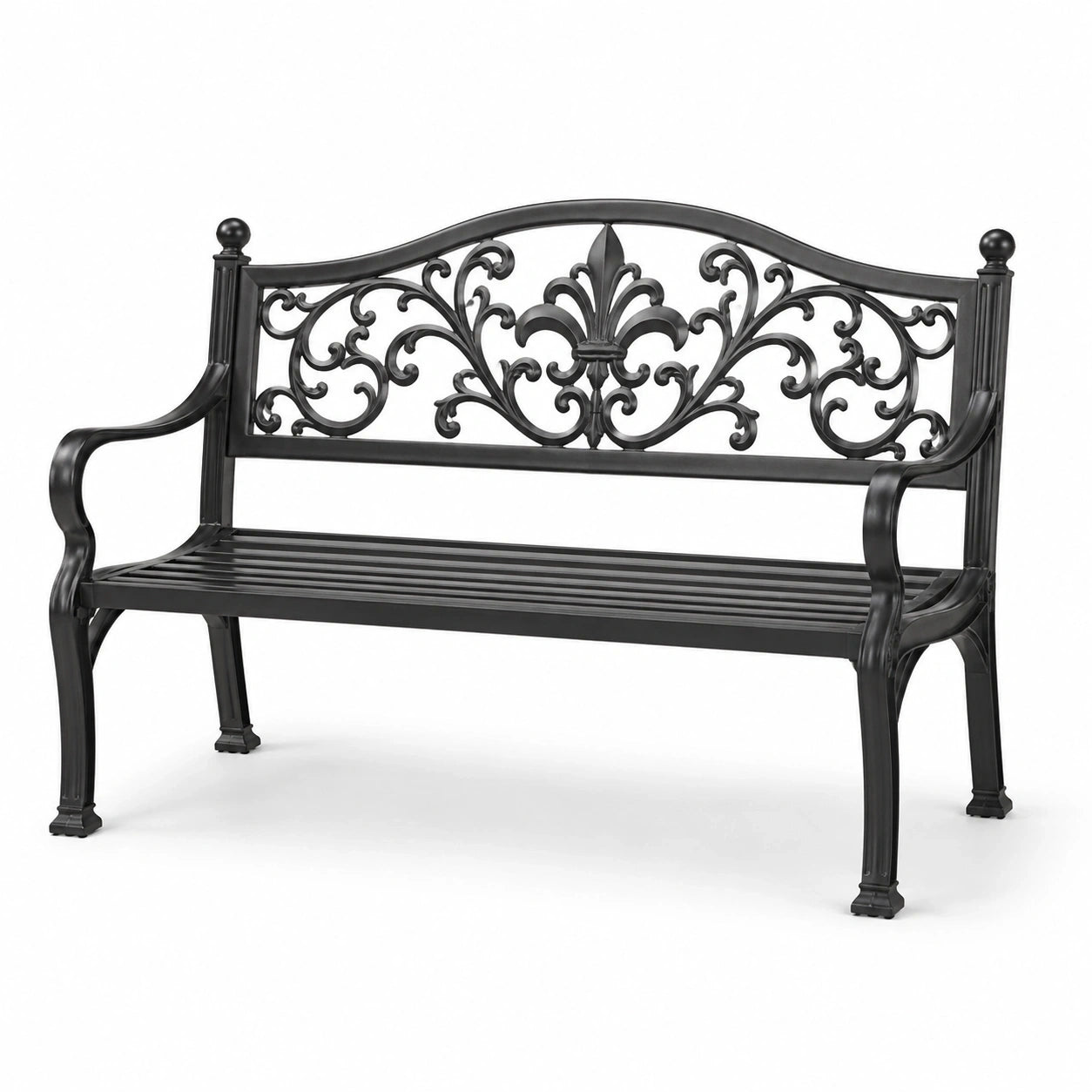 Panca da giardino in metallo nero a 2 posti, 104 × 54 × 84 cm, stile classico ornamentale