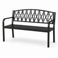 Panchina da giardino a 2 posti in metallo nero con schienale decorativo, 127 × 60 × 85 cm