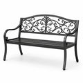 Panchina da giardino a 2 posti in metallo nero, 128 × 60 × 88 cm, con schienale decorativo
