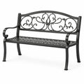 Panchina da giardino a 2 posti in metallo nero con schienale decorativo, 127 × 60 × 85 cm