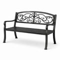 Panchina da giardino in metallo nero 127 × 60 × 85 cm con schienale decorativo