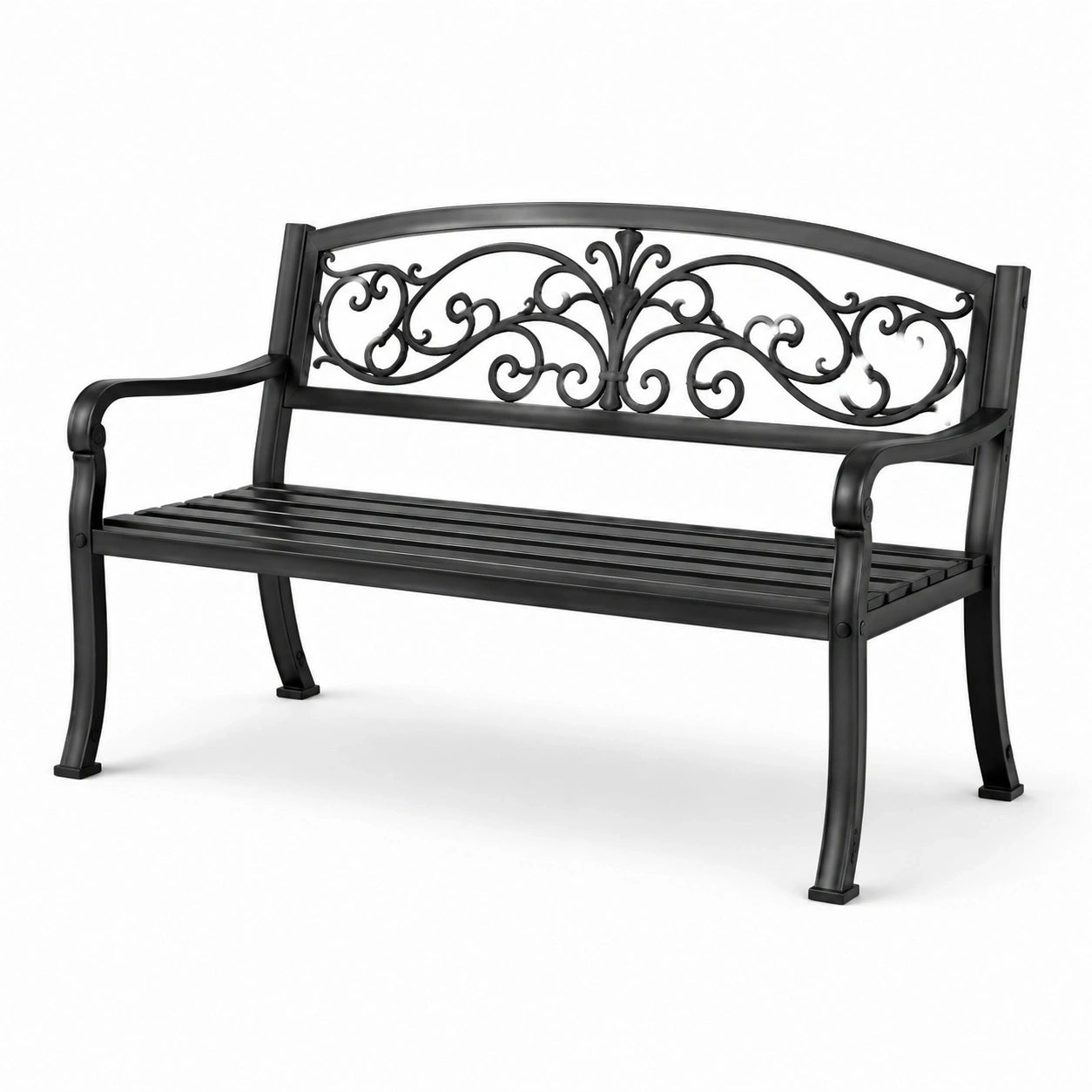Panchina da giardino in metallo nero 127 × 60 × 85 cm con schienale decorativo