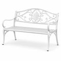 Panca da giardino in metallo bianco 100 × 54 × 80 cm con schienale decorato