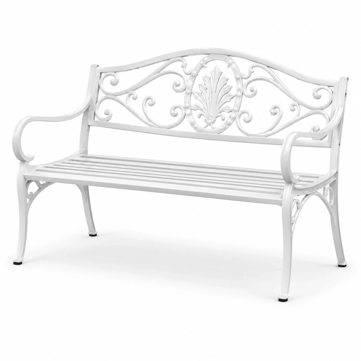 Panca da giardino in metallo bianco 100 × 54 × 80 cm con schienale decorato