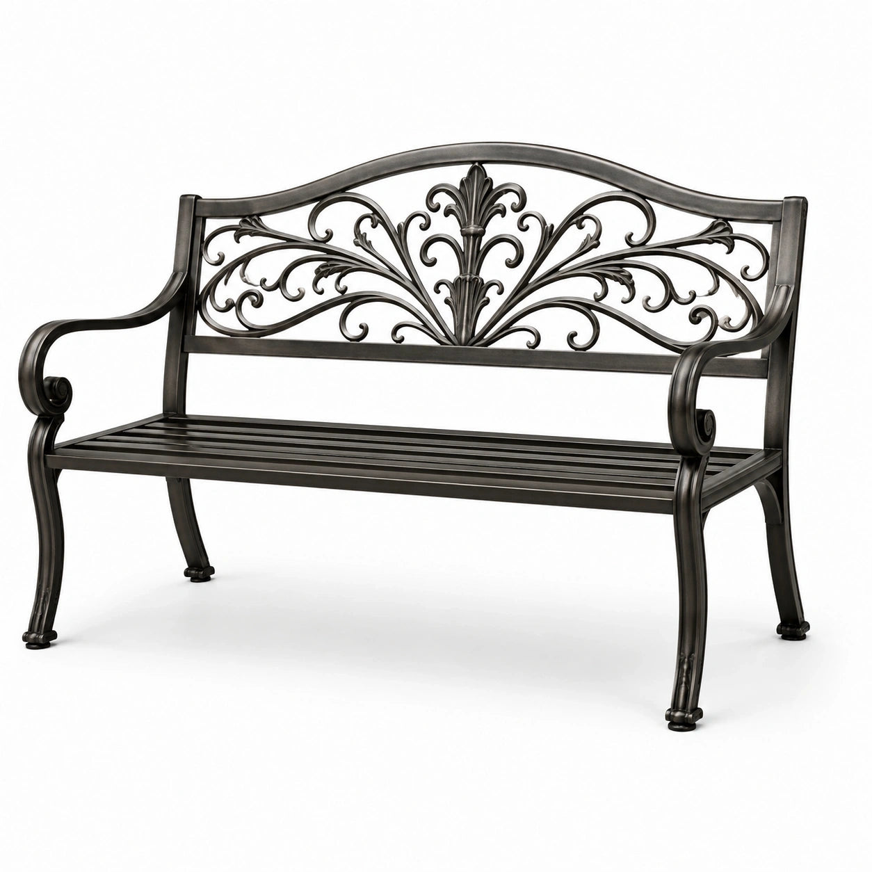 Panchina da giardino in metallo nero a 2 posti, 120 × 60 × 90 cm, stile classico decorativo