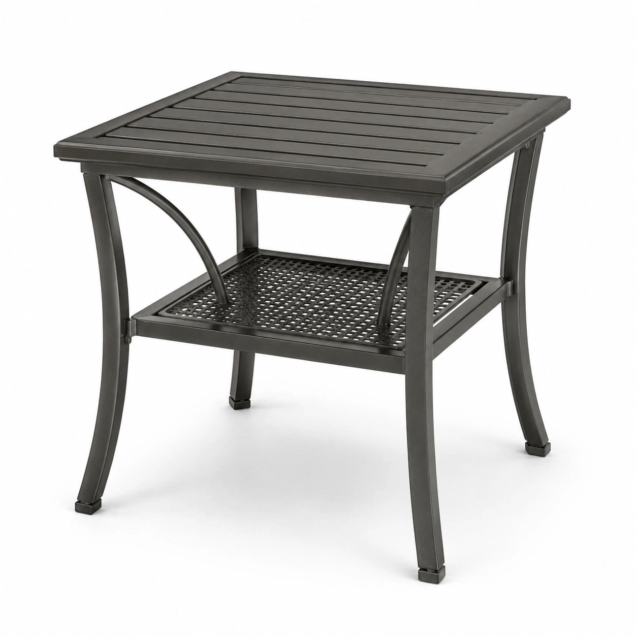 Tavolino da giardino in metallo antracite con ripiano, 55 × 55 × 51 cm, stile contemporaneo