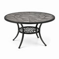 Tavolo rotondo da esterno in metallo nero con piano grigio effetto pietra, 122 × 74 cm