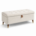 Panca contenitore in tessuto bouclé crema 110 × 40 × 45 cm con seduta capitonné