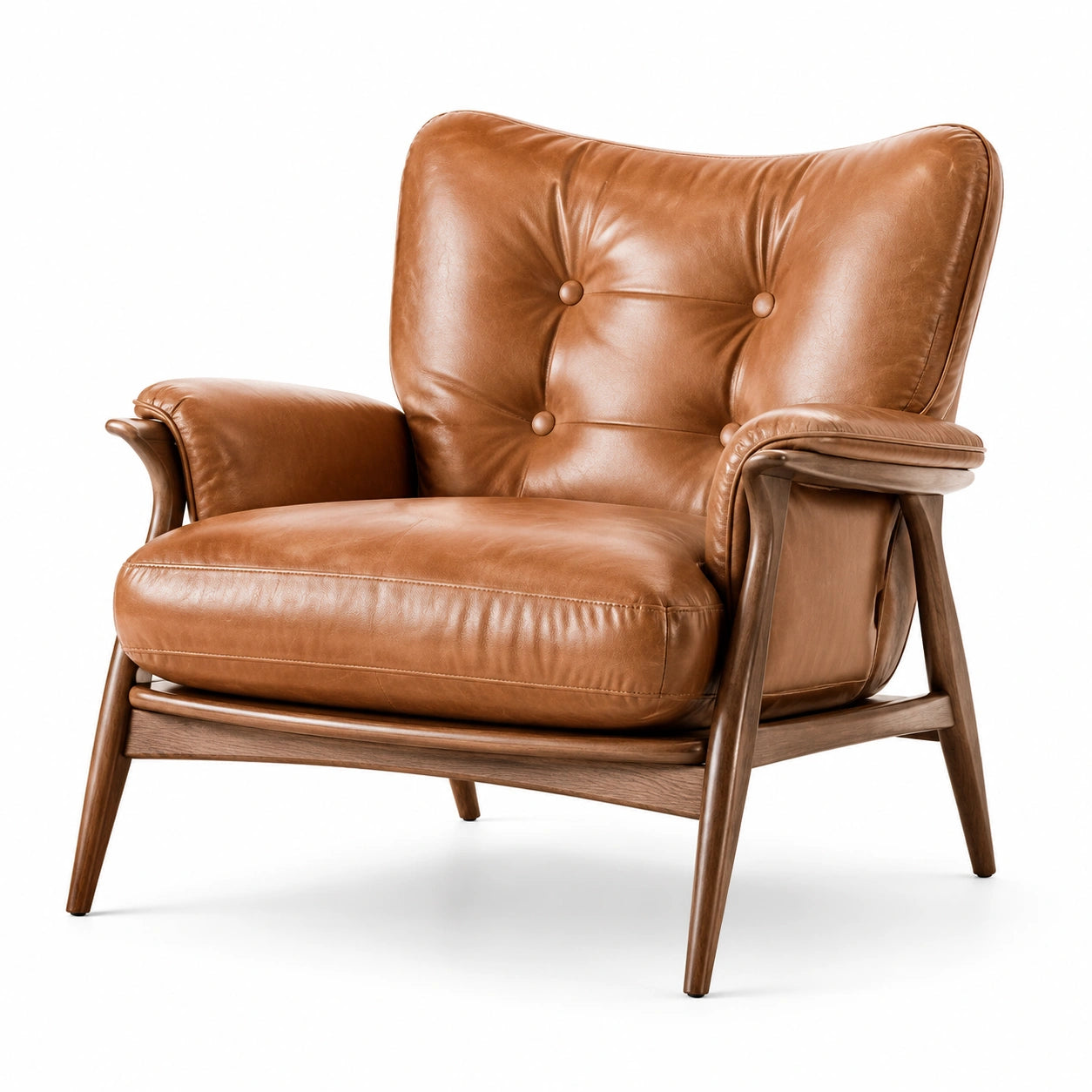 Poltrona rétro 85 × 88 × 86 cm con rivestimento effetto pelle cognac e struttura in legno marrone