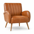 Poltrona rétro in similpelle marrone cognac con gambe in legno, 86 × 80 × 92 cm