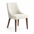 Sedia da pranzo imbottita in tessuto crema con gambe marrone scuro, 58 × 64 × 83 cm