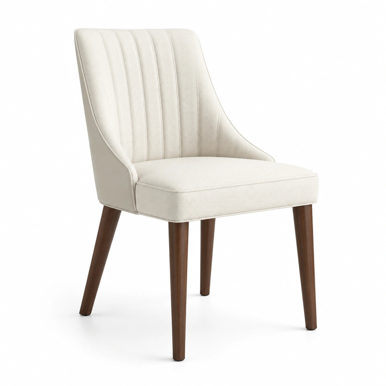 Sedia da pranzo imbottita in tessuto crema con gambe marrone scuro, 58 × 64 × 83 cm