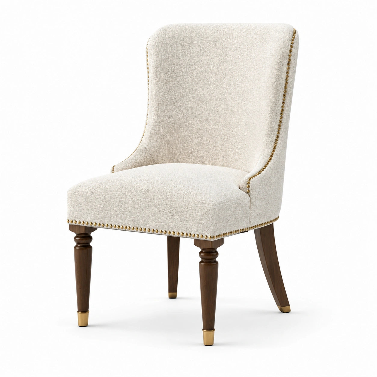 Sedia da pranzo imbottita 58 × 65 × 98 cm in tessuto effetto bouclé avorio con gambe in legno marrone