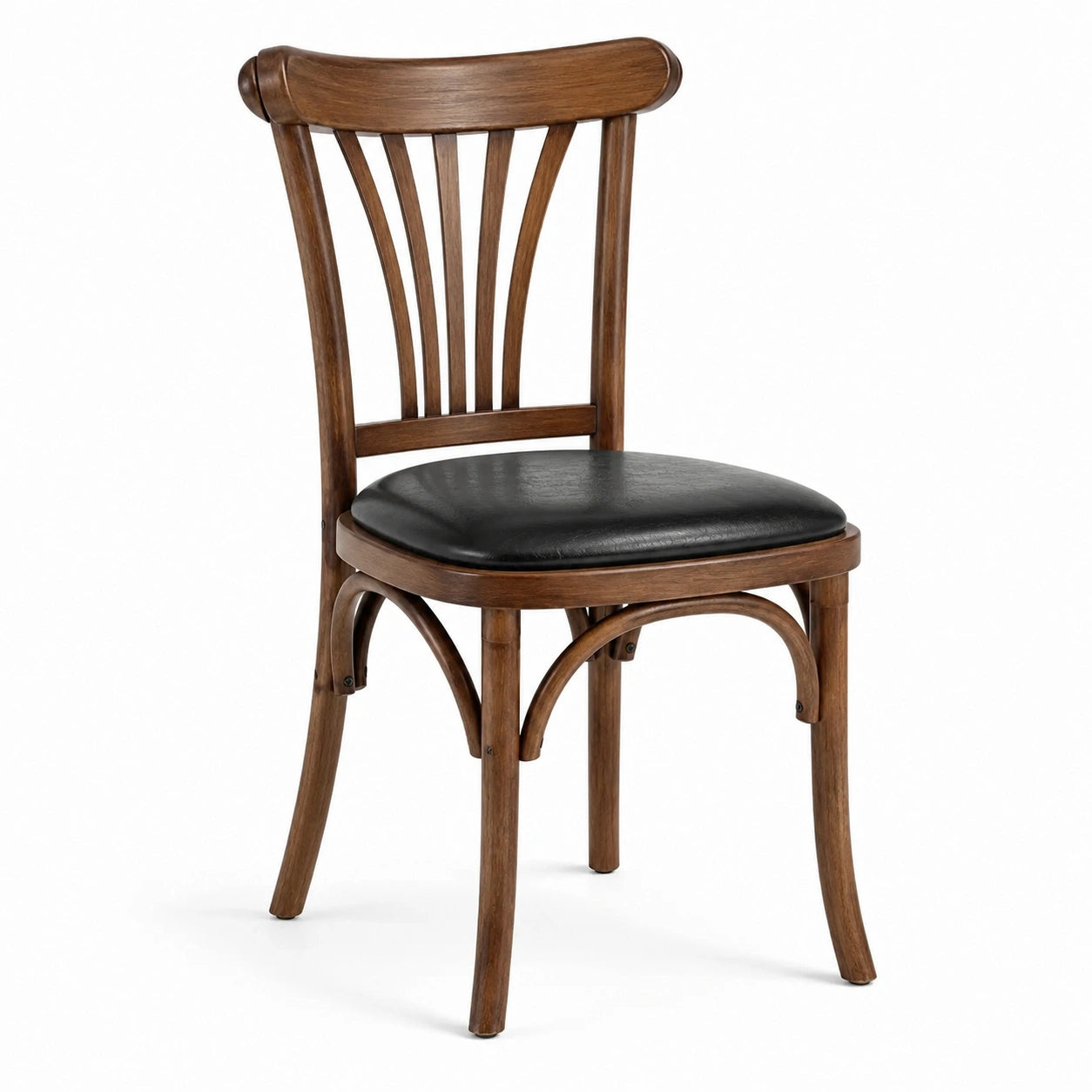 Sedia classica in legno marrone con seduta imbottita nera, 48 × 52 × 88 cm