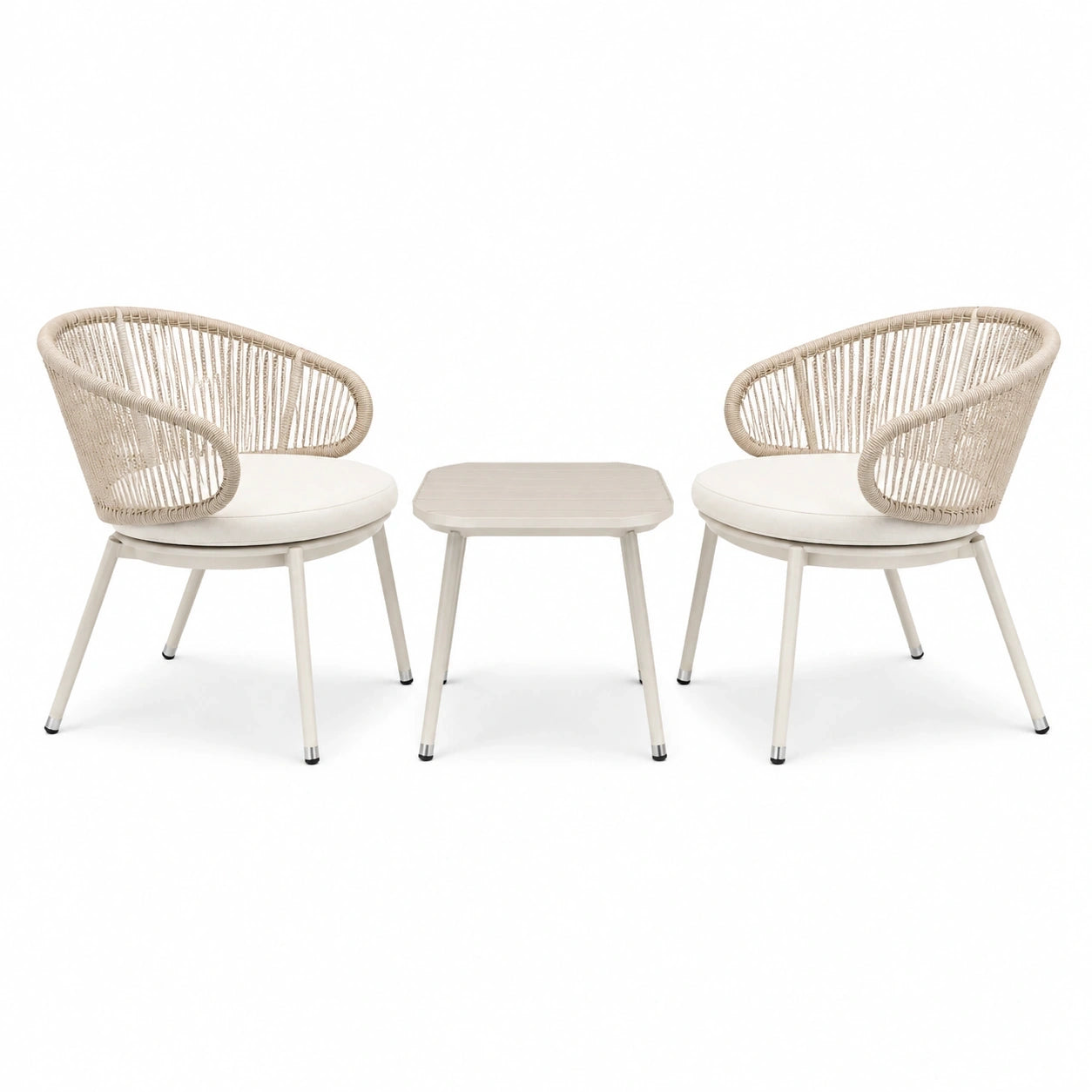 Set da giardino beige e crema da 3 pezzi, 2 poltrone da 69 × 66 × 77 cm e tavolino da 52 × 52 × 45 cm