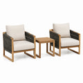 Set da giardino moderno in legno e corda, Beige/Antracite/Marrone naturale, 2 poltrone da 75 × 76 × 82 cm e tavolino da 50 × 50 × 50 cm
