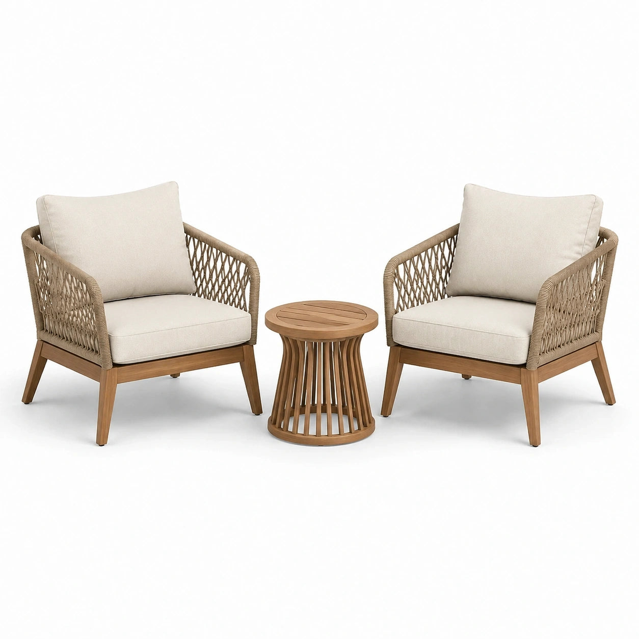 Set da giardino moderno da 3 pezzi con 2 poltrone 75 × 78 × 82 cm e tavolino Ø50 × 50 cm, beige, crema e marrone