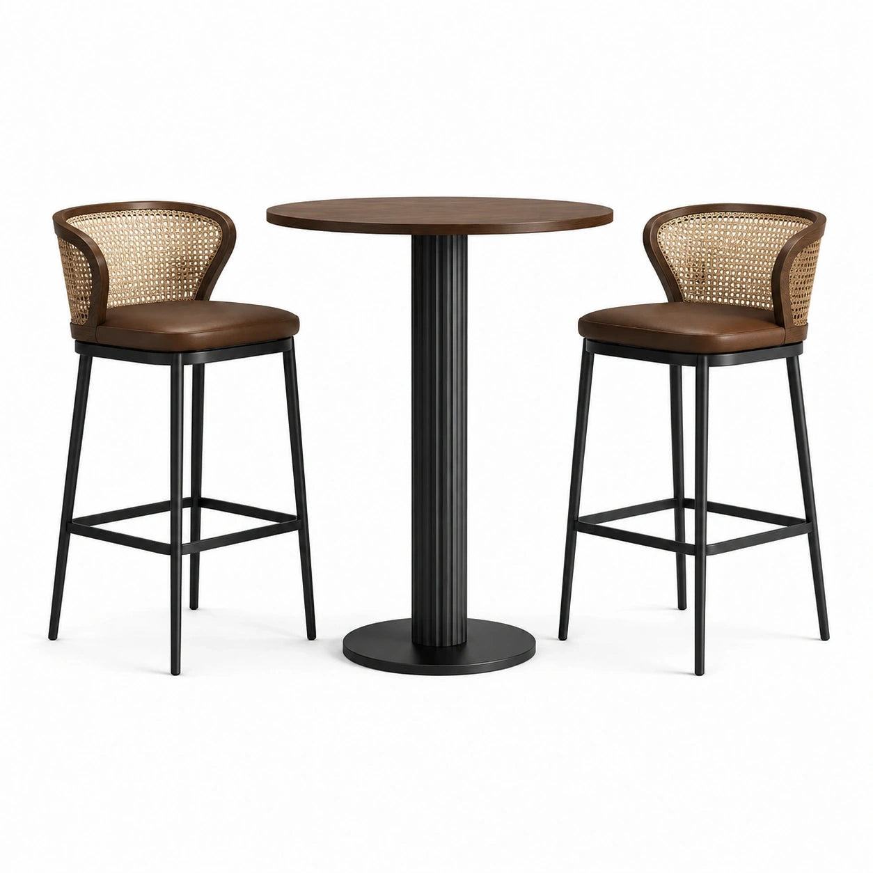 Set da bar con tavolo rotondo 90 × 105 cm e 2 sgabelli 55 × 52 × 100 cm, marrone, naturale e nero