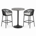 Set da bar nero e grigio con tavolo rotondo Ø 80 × 105 cm e 2 sedie alte 58 × 57 × 101 cm