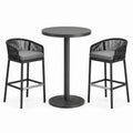 Set da bar 3 pezzi nero e grigio con tavolo rotondo Ø 70 × 105 cm e 2 sgabelli 56 × 58 × 102 cm