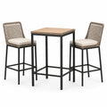Set da bar da esterno 3 pezzi beige e nero con tavolo 70 × 70 × 105 cm e 2 sgabelli 50 × 55 × 110 cm