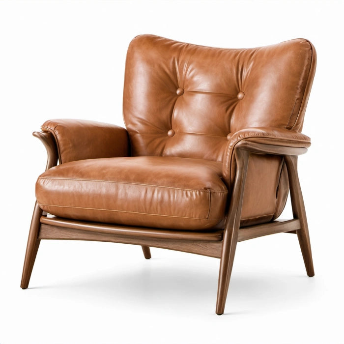 Poltrona rétro 85 × 88 × 86 cm con rivestimento effetto pelle cognac e struttura in legno marrone
