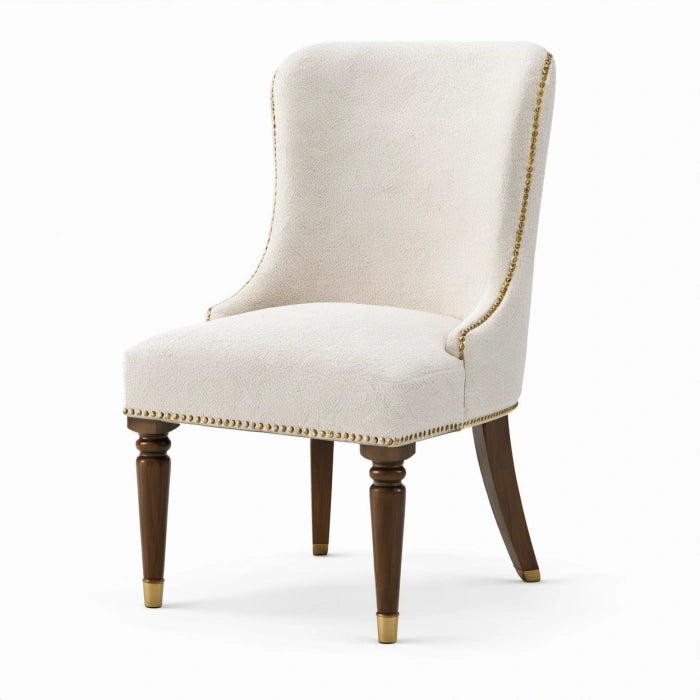 Sedia da pranzo imbottita 58 × 65 × 98 cm in tessuto effetto bouclé avorio con gambe in legno marrone